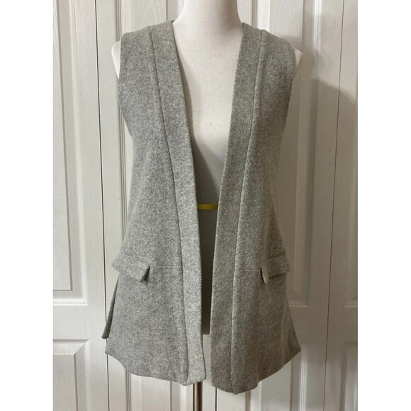 Womens Vest Anthropologie Elevenses Gray Woven Wool A Line Open Lined - Picture 5 of 11